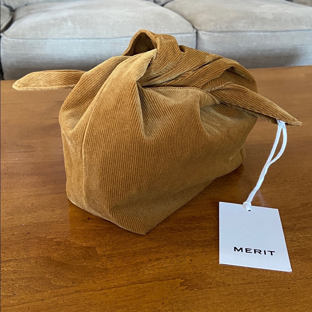 Merit Signature Corduroy Makeup Bag, Brown/Tan, NWT